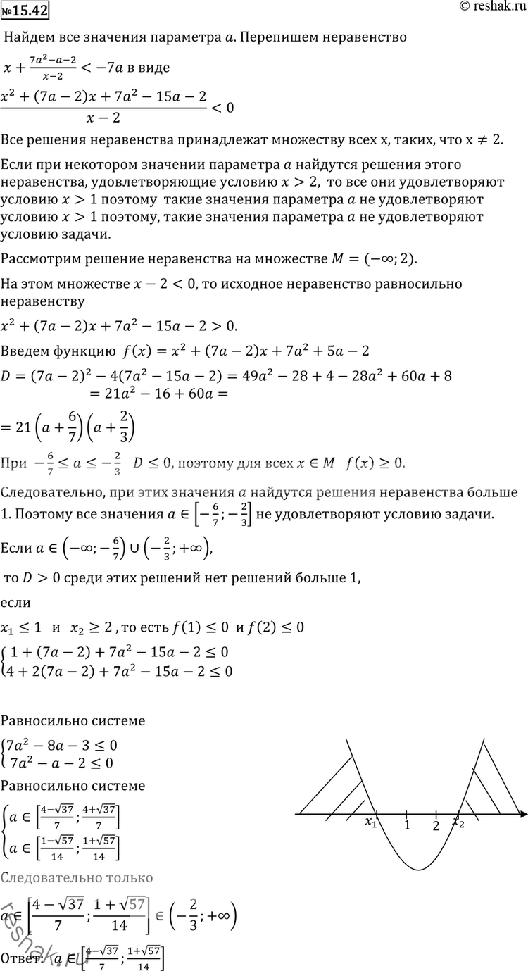 Изображение 15.42 Найдите все значения параметра а, при каждом из которых неравенство x +...