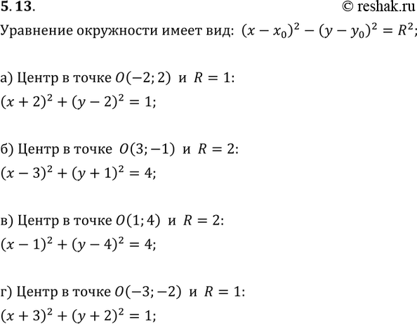 Изображение Составьте уравнение окружности, изображенной:5.13. а) На рис. 5; б) на рис. 6; в) на рис. 7; г) на рис....