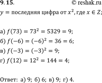 Изображение 9.15. Функция у = f(x) задана на множестве всех целых чисел с помощью следующего правила: каждому числу х ставится в соответствие цифра единиц квадрата числа х....