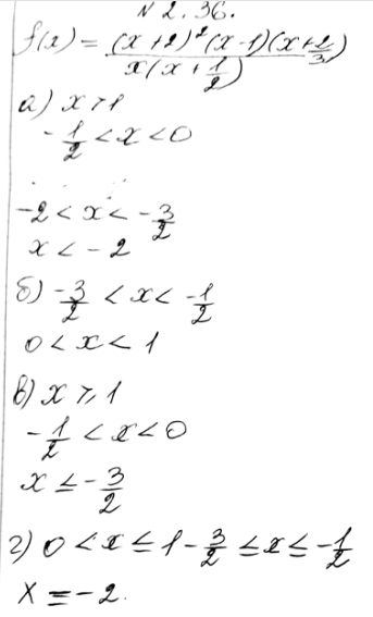 Изображение 2.36. Дано выражение у = f (x), где f(x)= ((x+2)2(x-1)(2x+3))/(x(2x+1)). Найдите значения переменной,при которых:а) f(x) > 0;	б) f(x) < 0;	в) f(x) >= 0;г) f(x)...